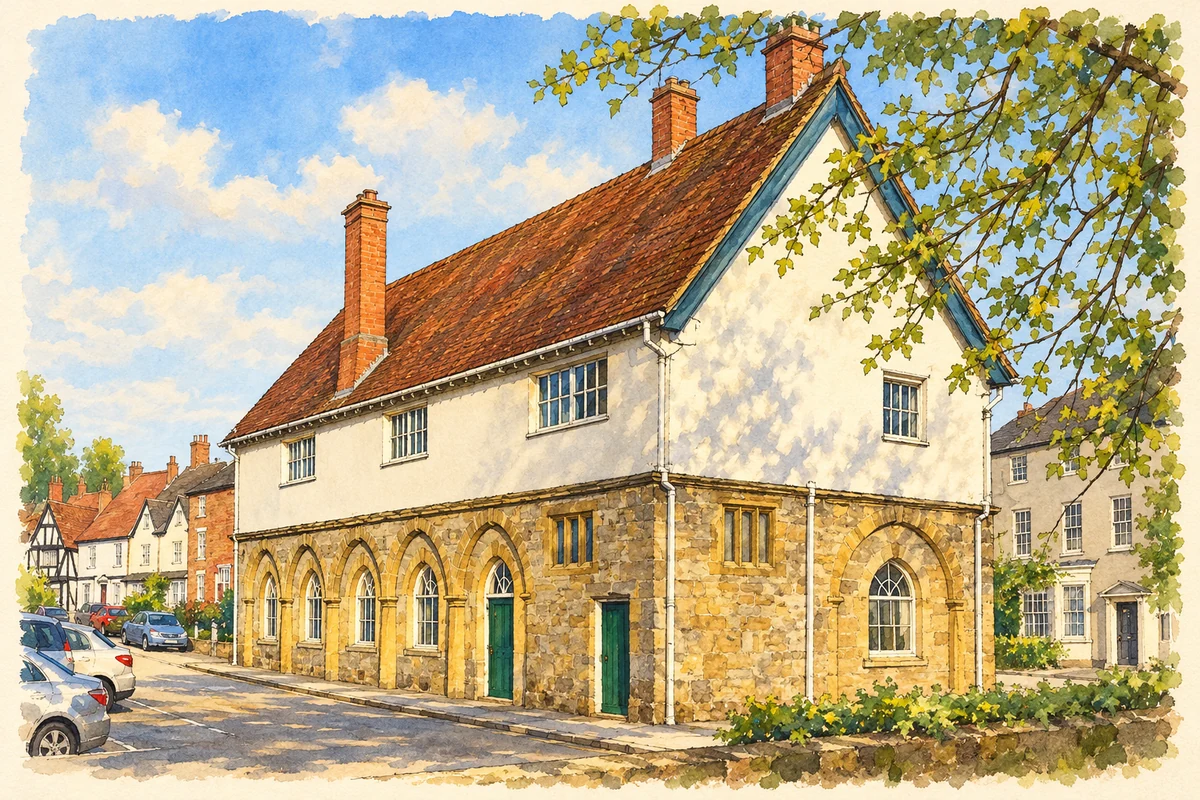 Watercolour and fine ink illustration of Alcester Town Hall