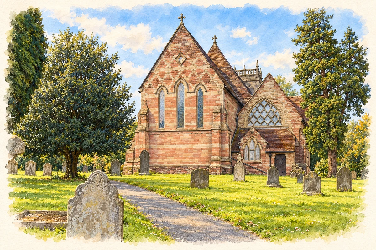 Watercolour and fine ink illustration of St Laurence’s Church, Alvechurch