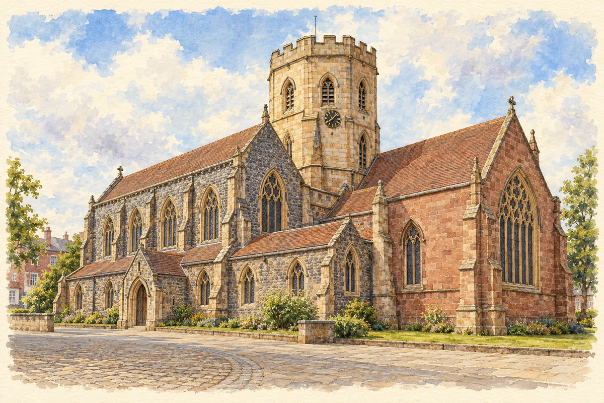 Watercolour and fine ink illustration of St Mary’s Church, Atherstone