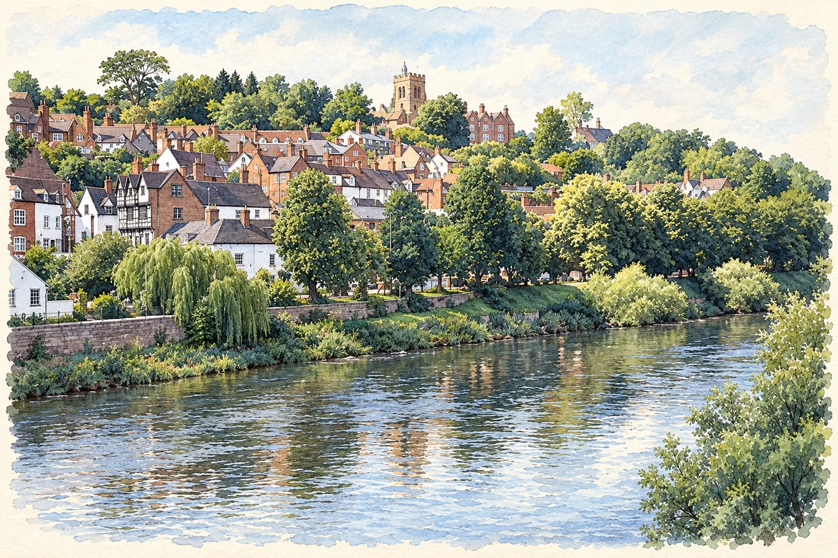 Watercolour and fine ink illustration of Bridgnorth High Town
