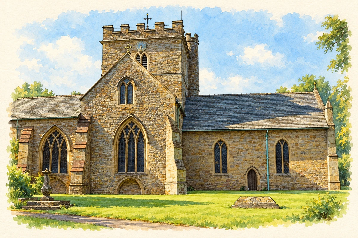 Watercolour and fine ink illustration of St Peter’s Church, Bromyard
