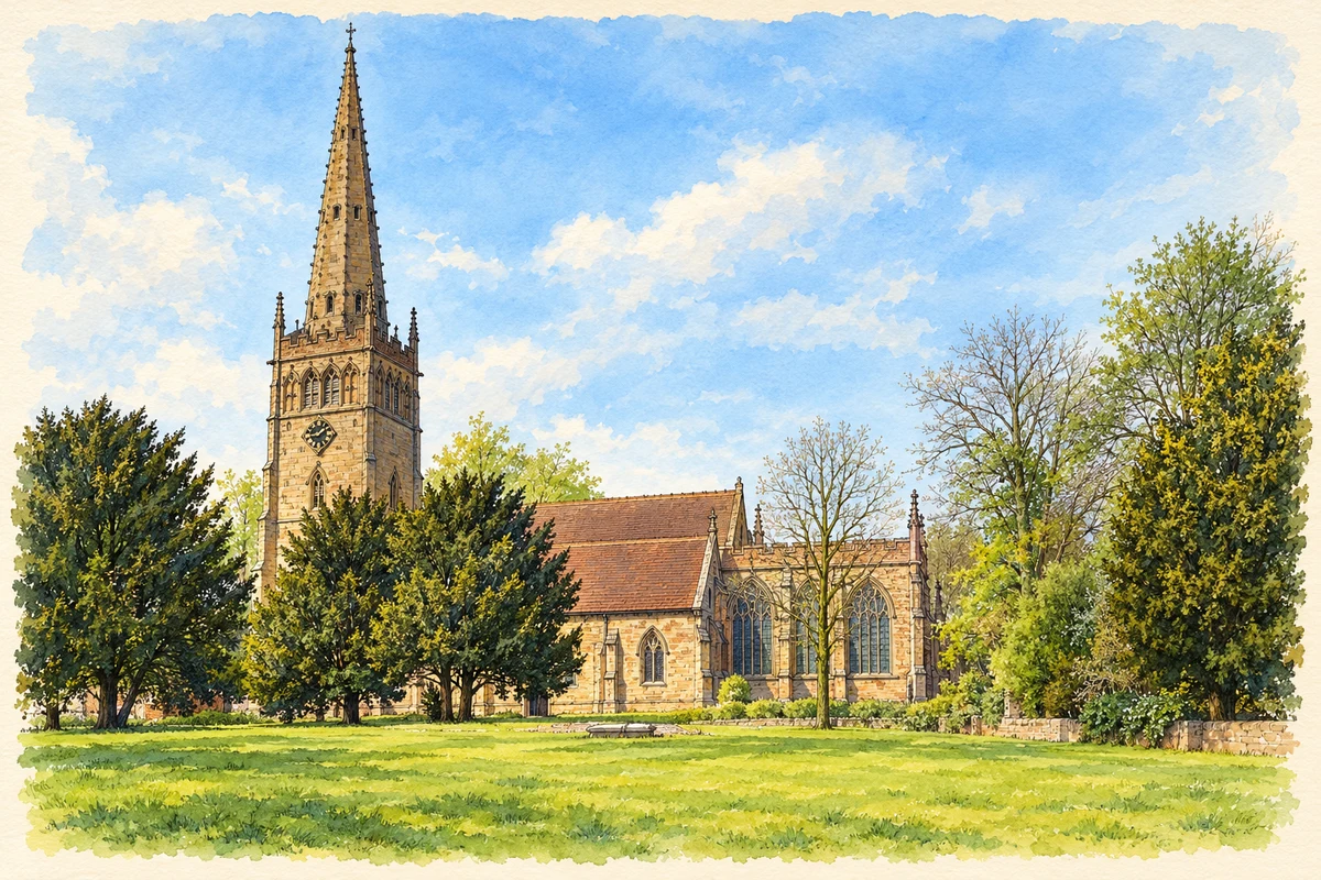 Watercolour and fine ink illustration of St Peter and St Paul’s Church, Coleshill