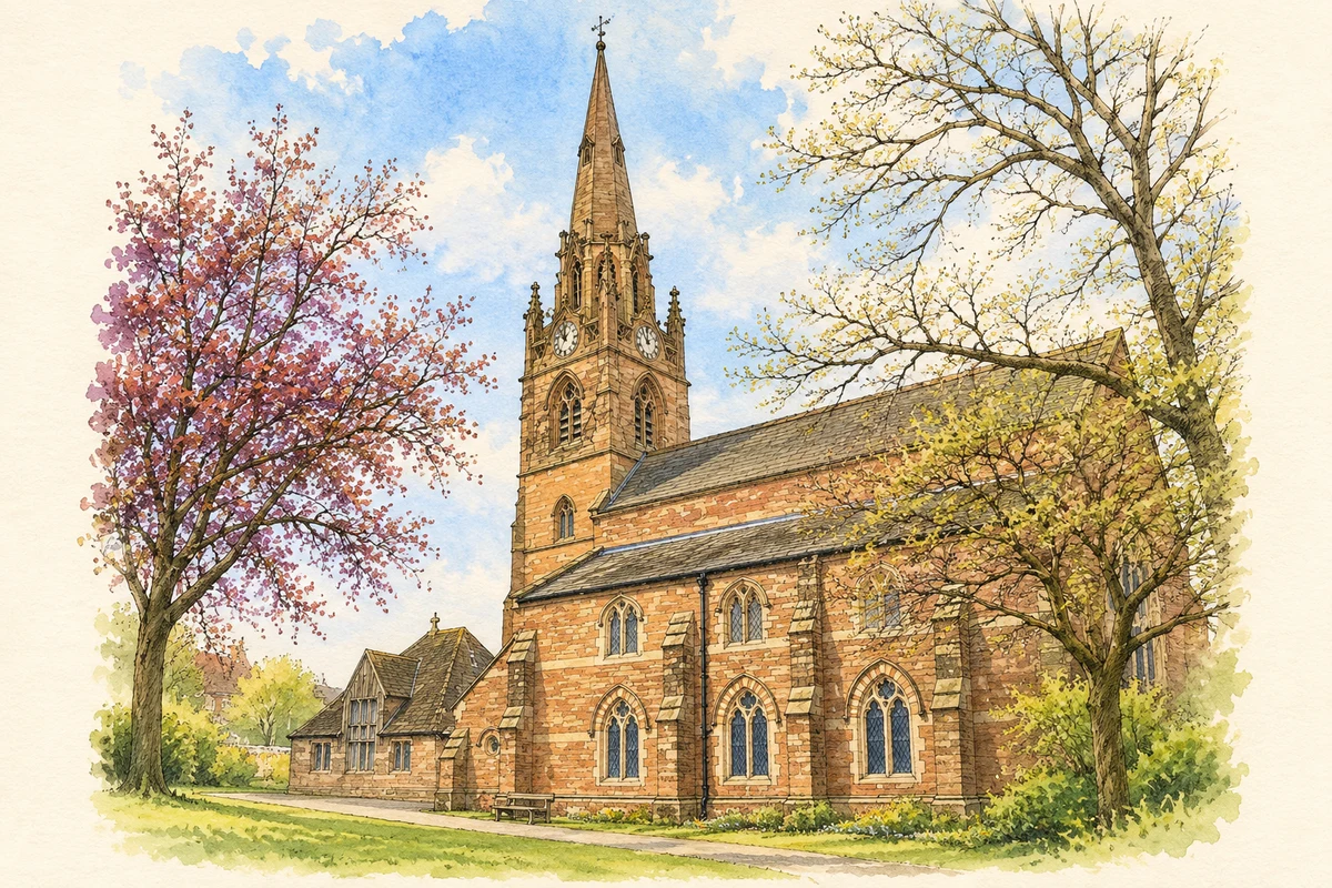 Watercolour and fine ink illustration of St Lawrence’s Church, Darlaston