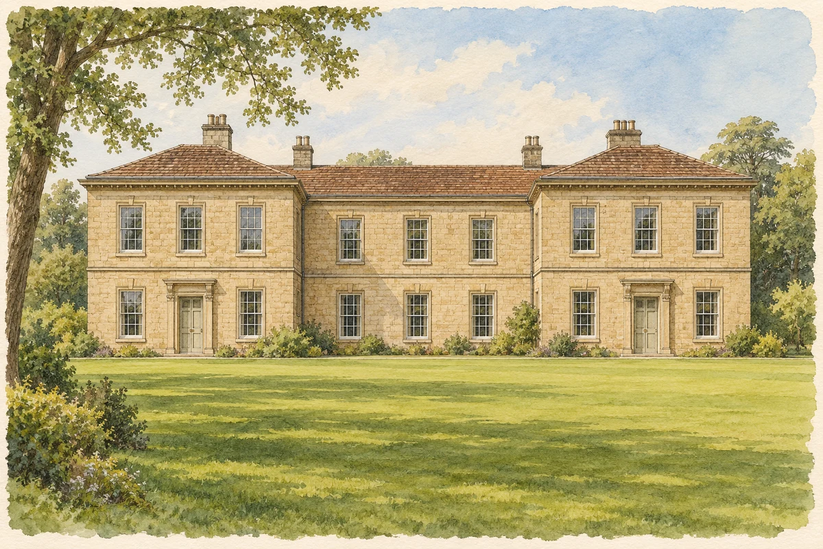 Watercolour and fine ink researched interpretation of Eccleshall Castle house