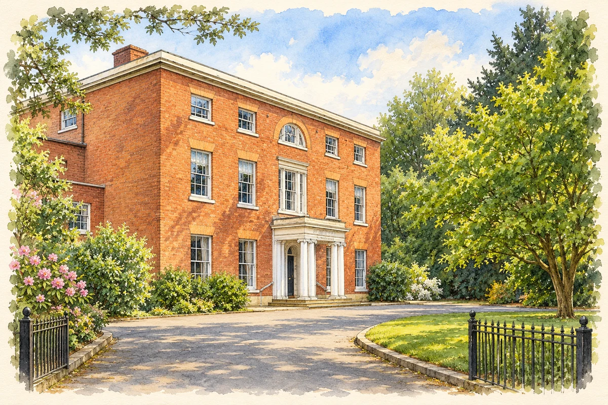 Watercolour and fine ink illustration of Broadfield House