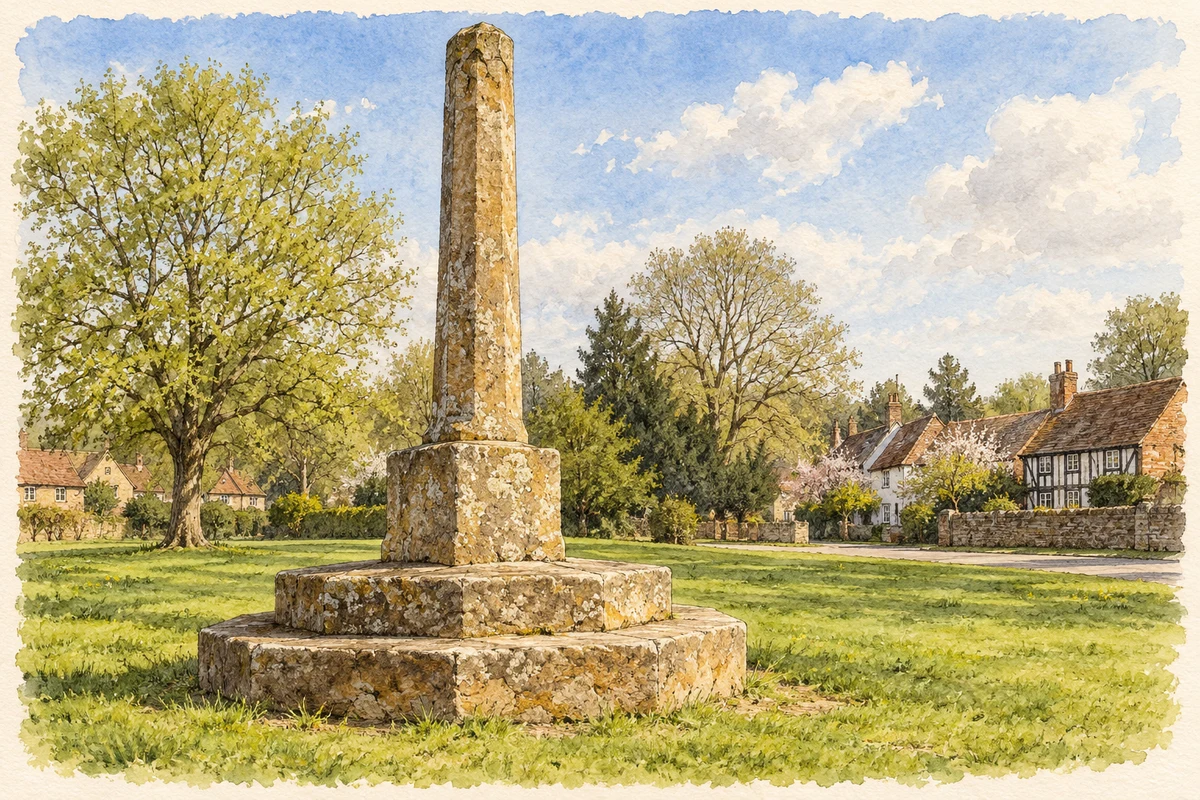 Watercolour and fine ink illustration of The medieval Village Cross, Meriden