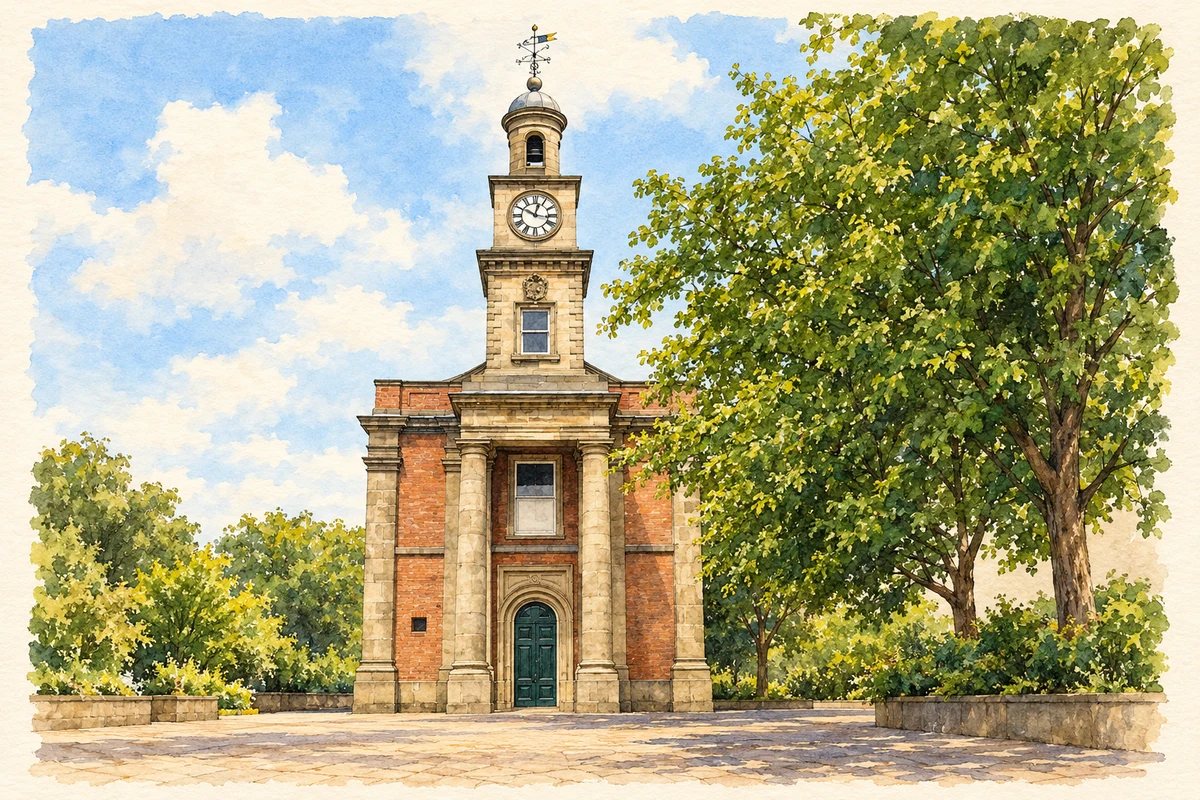 Watercolour and fine ink illustration of Guildhall, Newcastle-under-Lyme