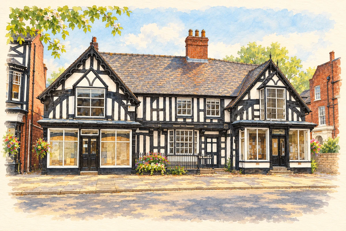 Watercolour and fine ink illustration of Newport Guildhall, Shropshire