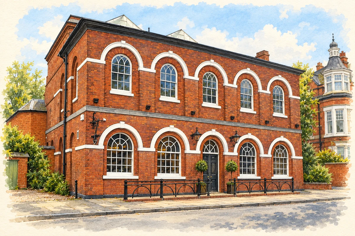 Watercolour and fine ink illustration of Oldbury's former Court of Requests