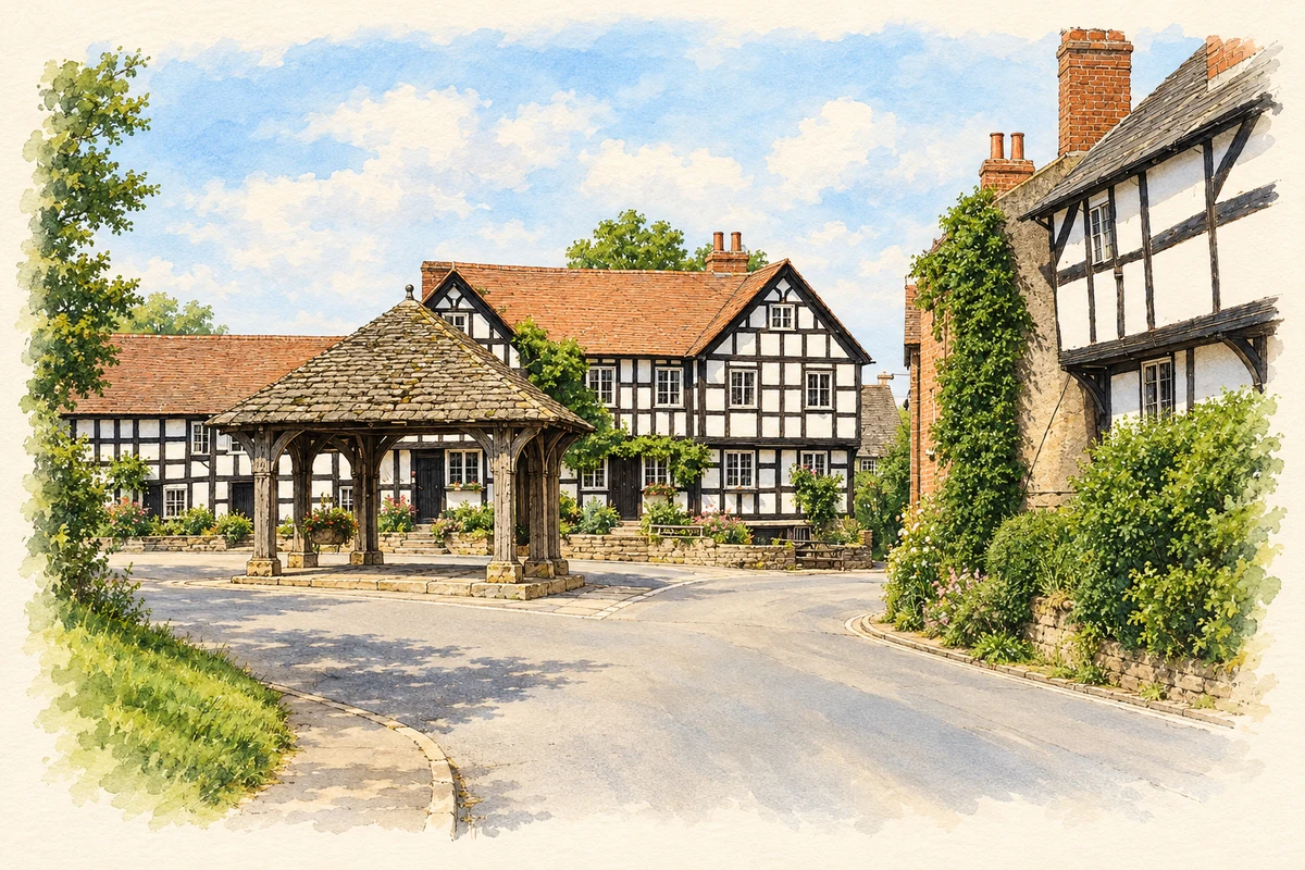 Watercolour and fine ink illustration of Pembridge Market Hall and Bearwood Lane