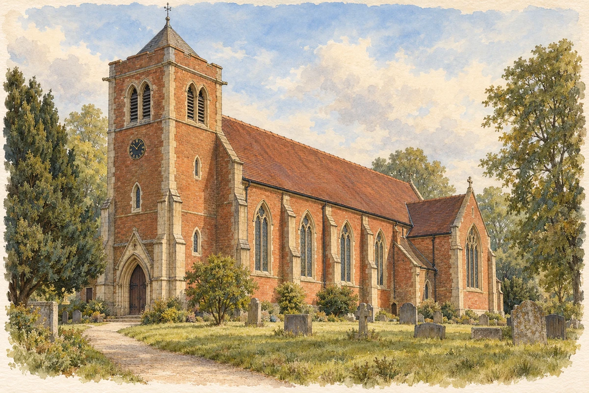 Watercolour and fine ink illustration of St Giles Church in Rowley Regis