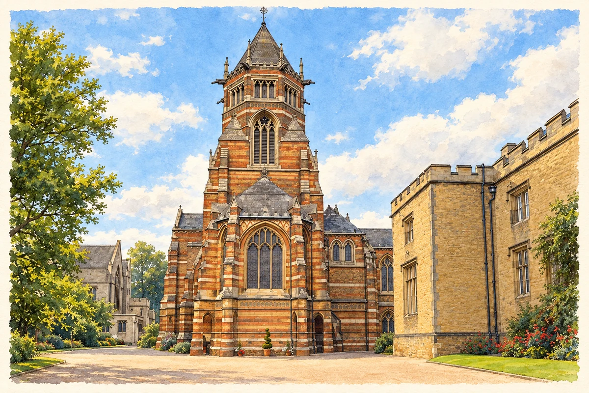 Watercolour and fine ink illustration of Rugby School Chapel