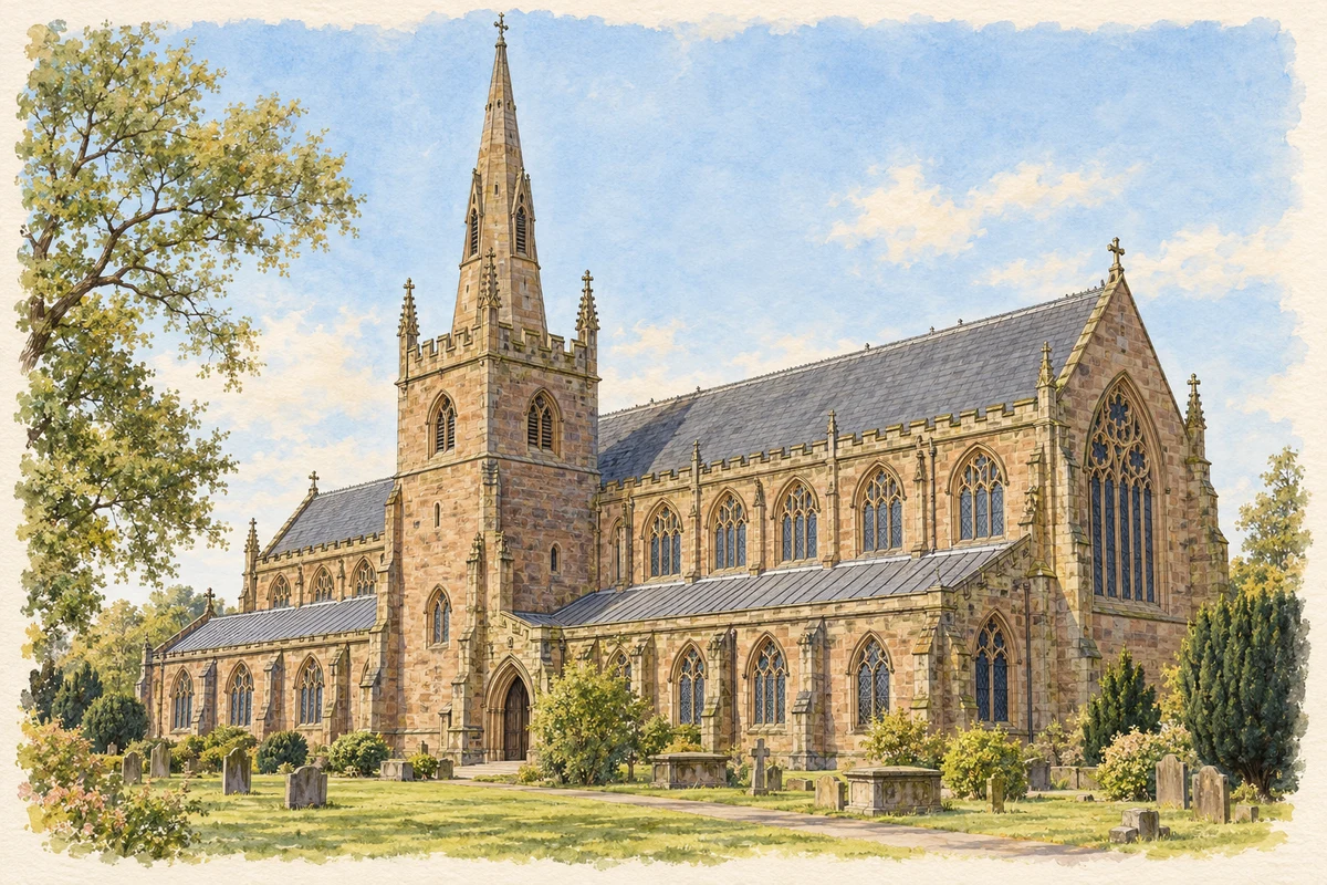 Watercolour and fine ink illustration of All Saints’ Church, Sedgley