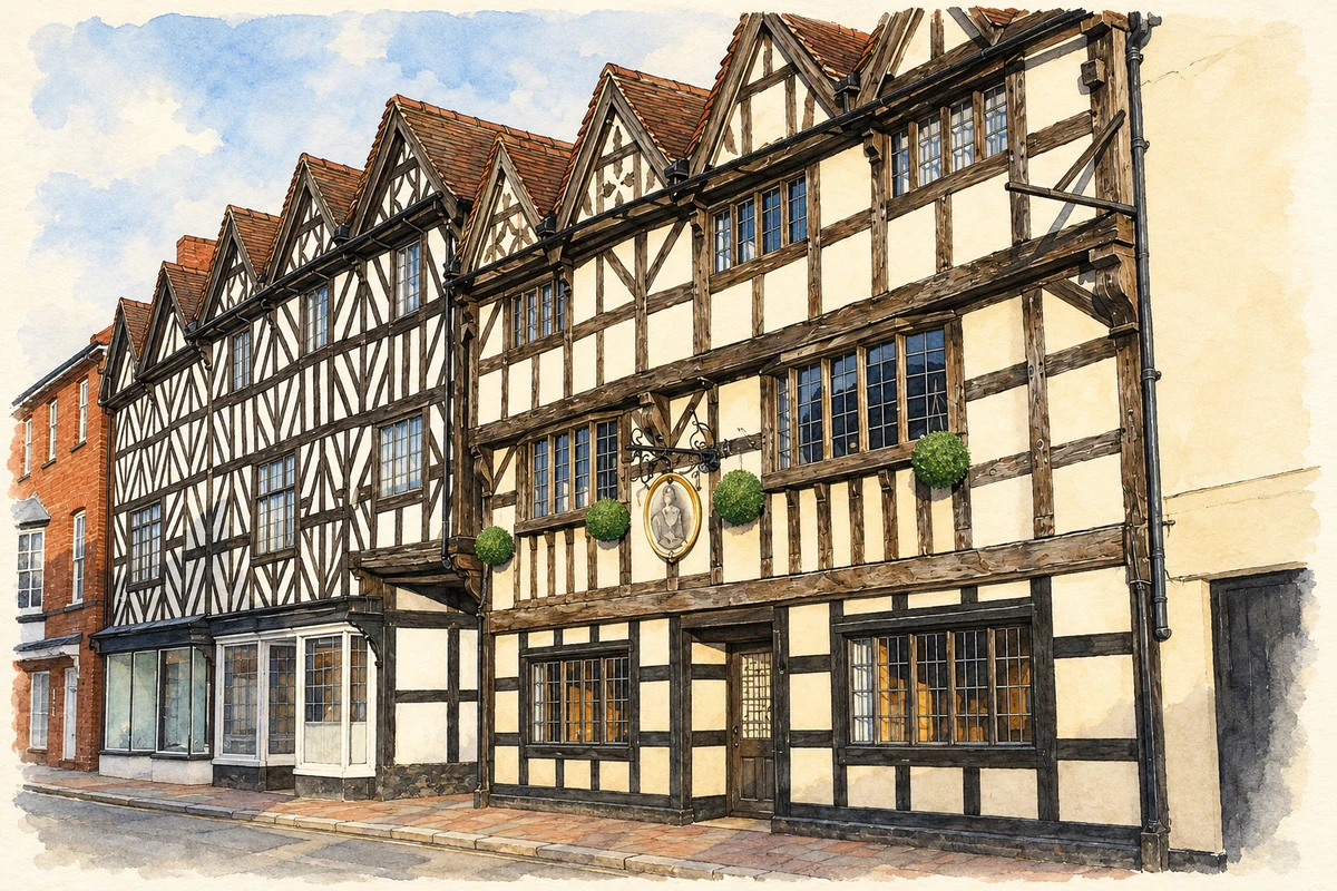 Watercolour and fine ink illustration of Market Place and Park Street, Shifnal