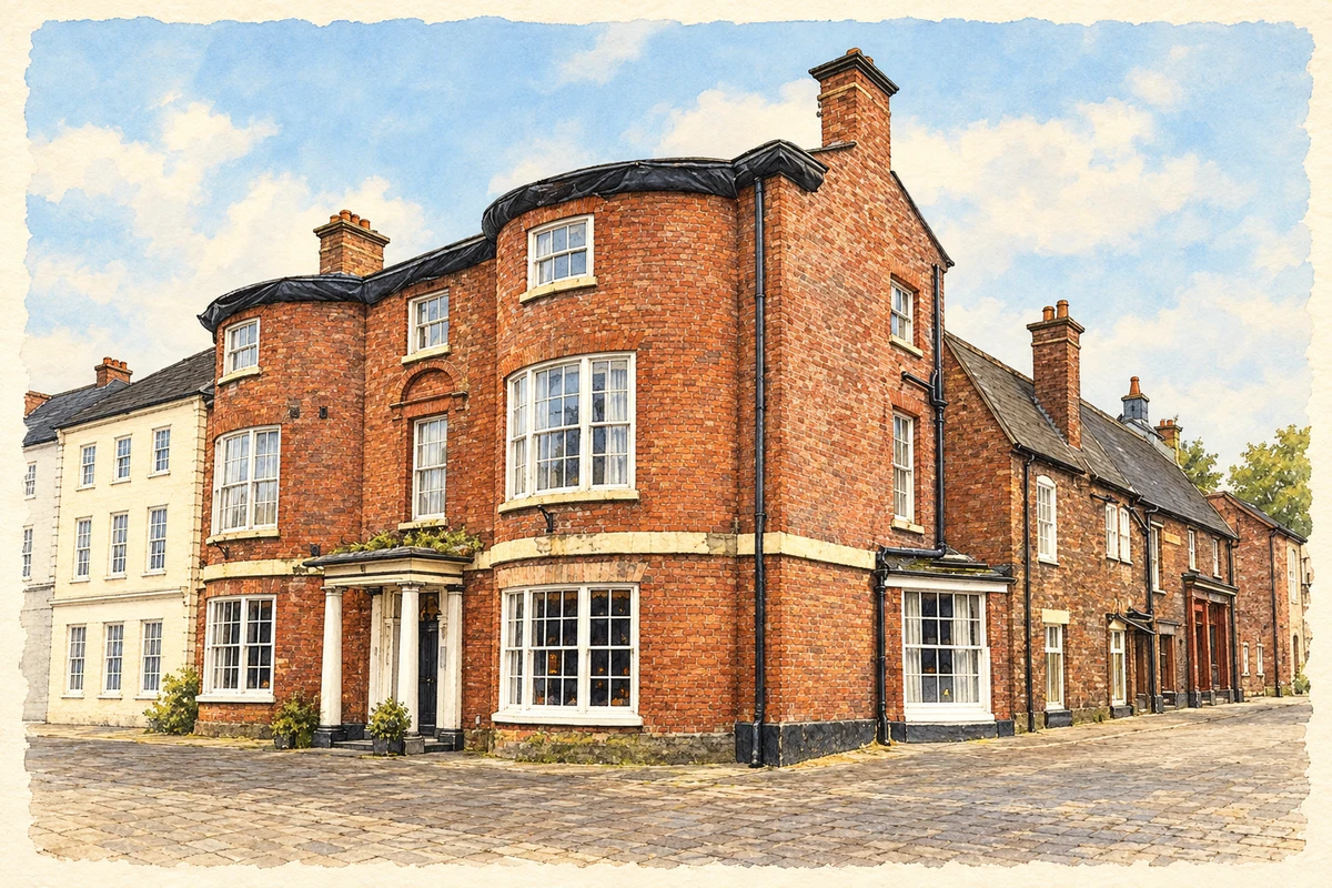 Watercolour and fine ink illustration of The Crown Hotel, Stone