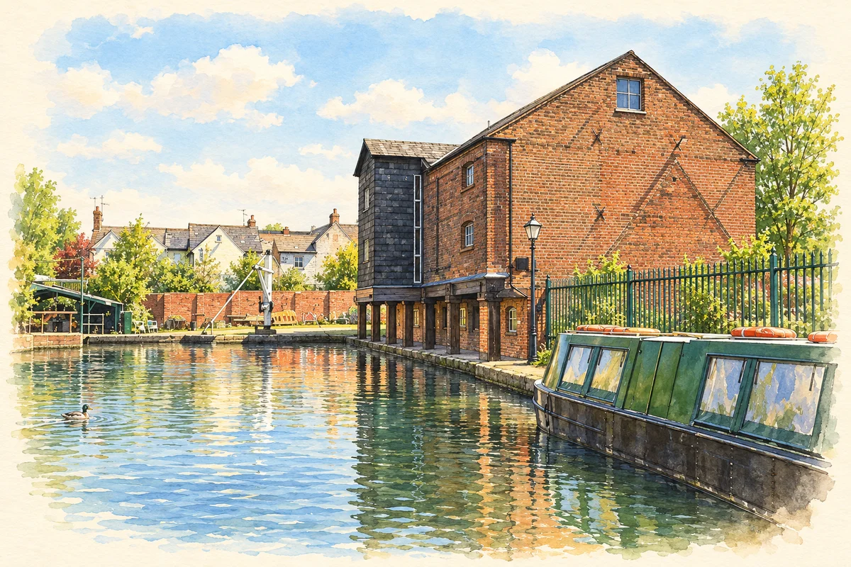 Watercolour and fine ink illustration of Bonded Warehouse beside the Stourbridge Canal Town Arm
