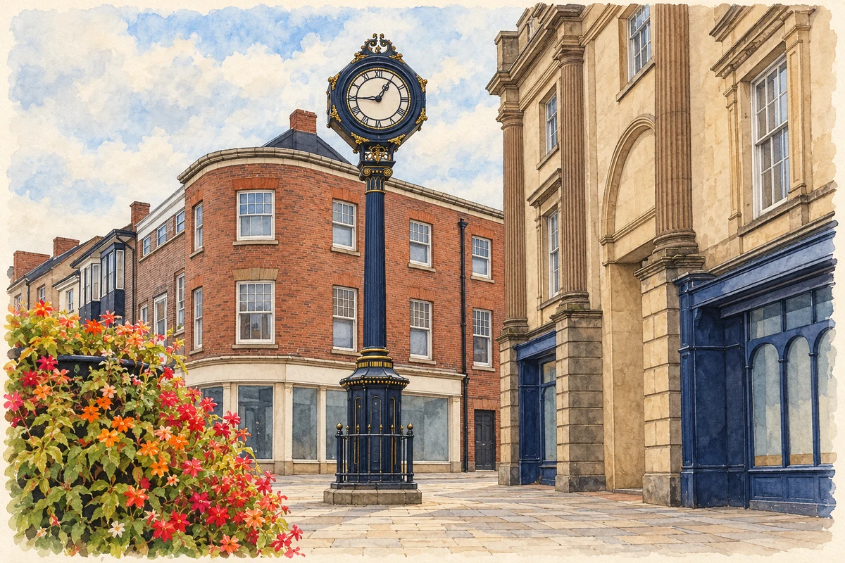 Watercolour and fine ink illustration of Stourbridge Town Clock