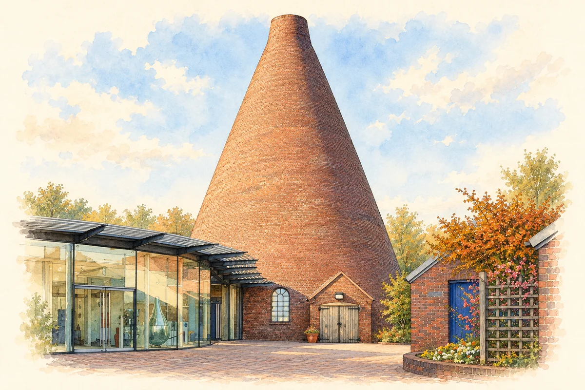 Watercolour and fine ink illustration of Red House Glass Cone, Wordsley