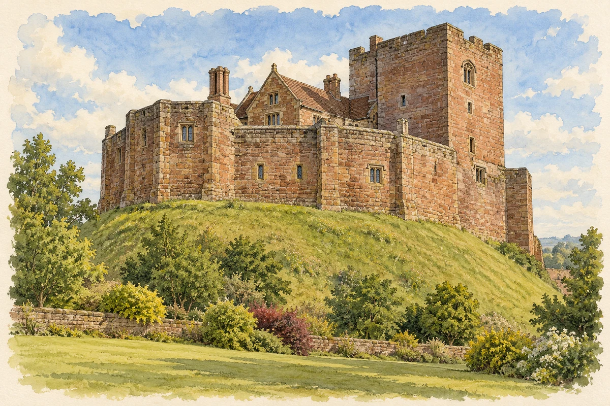 Watercolour and fine ink illustration of Tamworth Castle