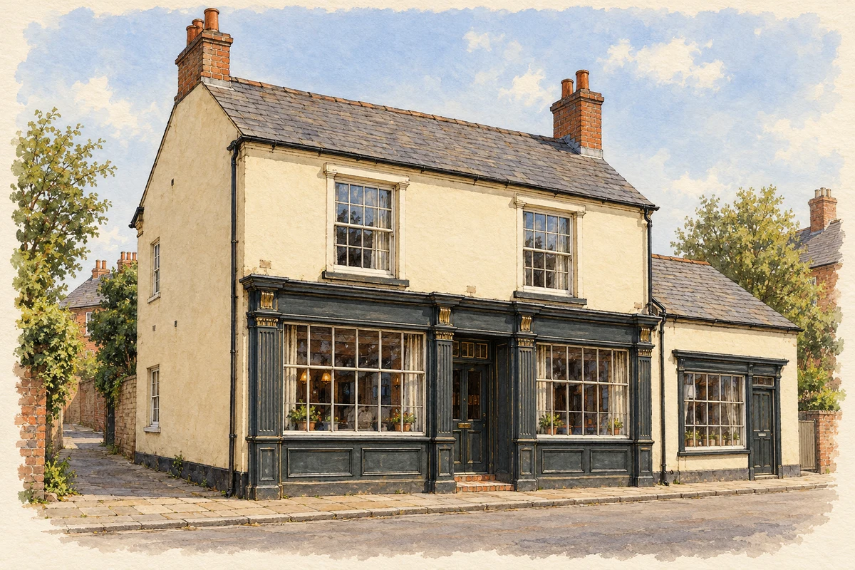 Watercolour and fine ink illustration of The Fountain Inn, Tipton