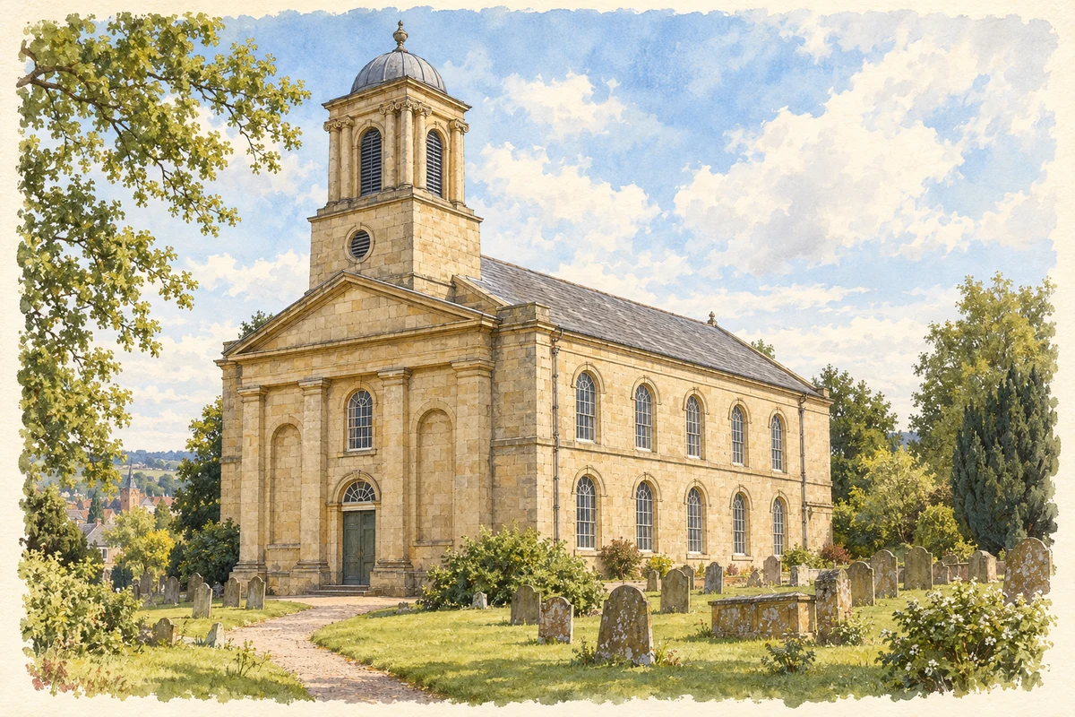 Watercolour and fine ink illustration of All Saints’ Church, Wellington