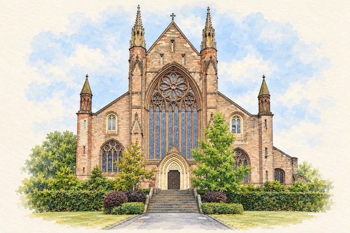 Watercolour and fine ink illustration of Worcester Cathedral